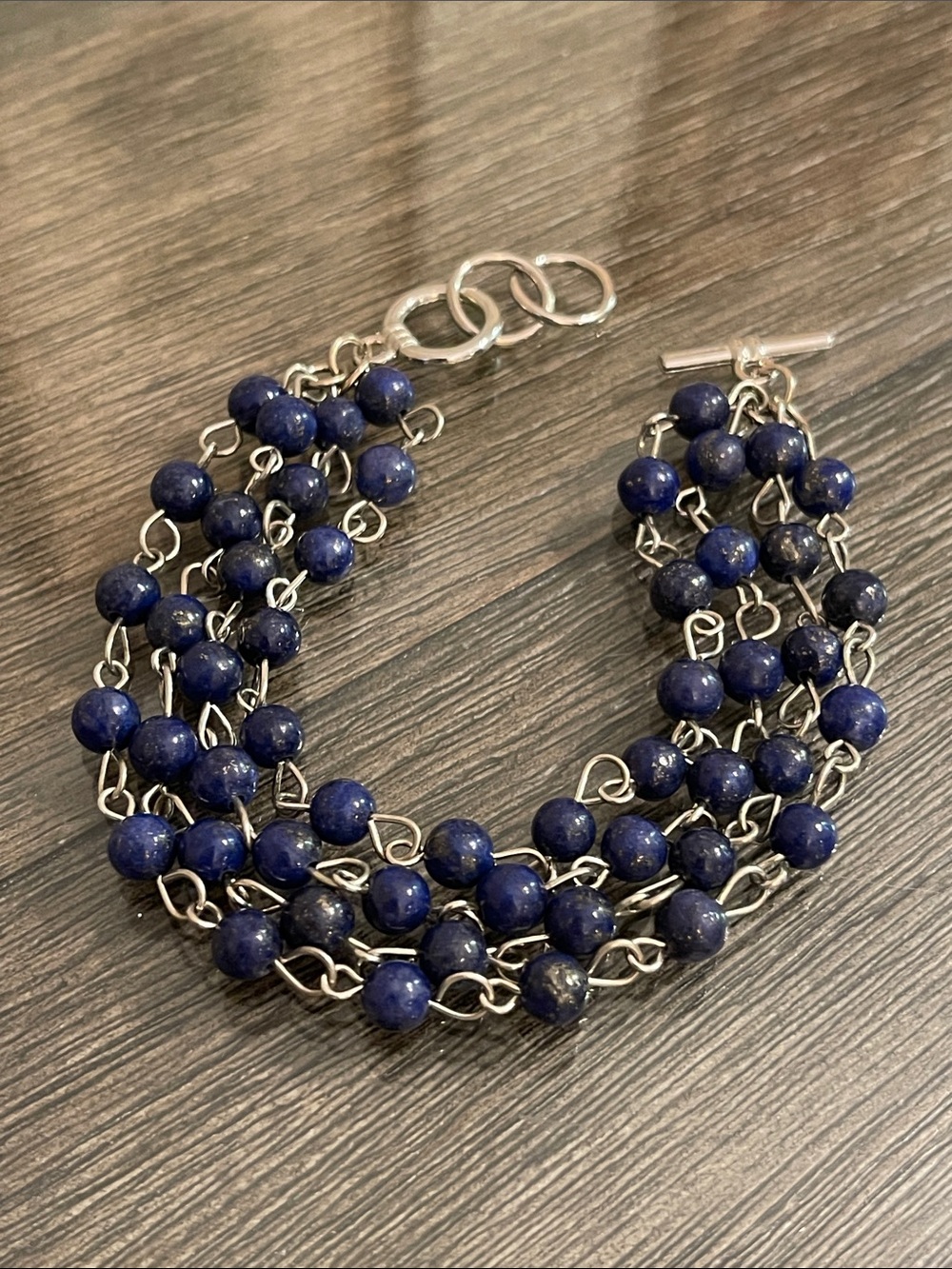 Vintage Style 4 Strand Lapis Lazuli Gemstone Toggle Bracelet